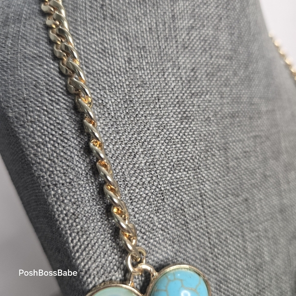 Turquoise Howlite & Aqua Statement Bib Necklace – Gold-Tone Chain - Picture 6 of 8